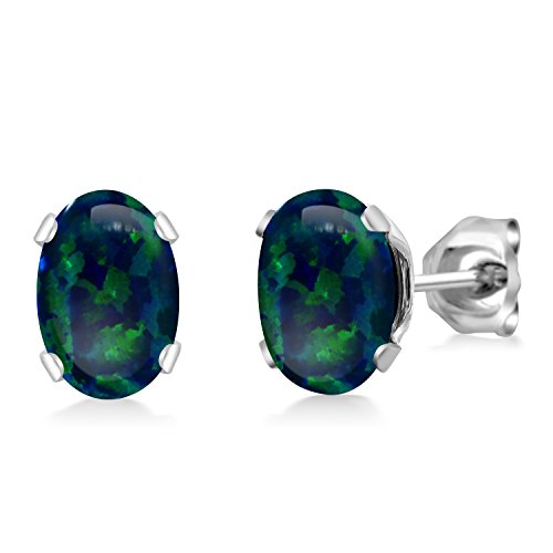Gem Stone King Oval Gemstone Birthstone Stud Earrings for Women Men | Oval Cut 7X5MM | Fine Jewelry Gifts for Mom Dad Wife Him Her - style: Green Simulated Opal-Cabochon, October