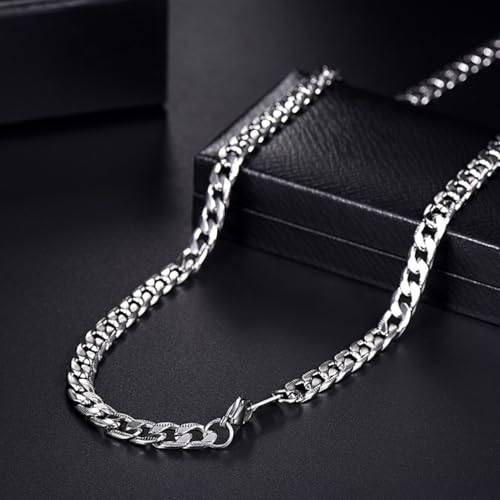 Necklace for Men Stainless Steel Statement Cuban Chain Necklace Gold/Silver/Black Plated 7mm Chain Hip Hop Jewelry 18/20/22/24/26/28/30 Inch - color: 7mm-Silver Cuban Chain, size: Length 18 Inch