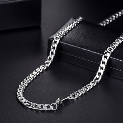 Necklace for Men Stainless Steel Statement Cuban Chain Necklace Gold/Silver/Black Plated 7mm Chain Hip Hop Jewelry 18/20/22/24/26/28/30 Inch - color: 7mm-Silver Cuban Chain, size: Length 18 Inch