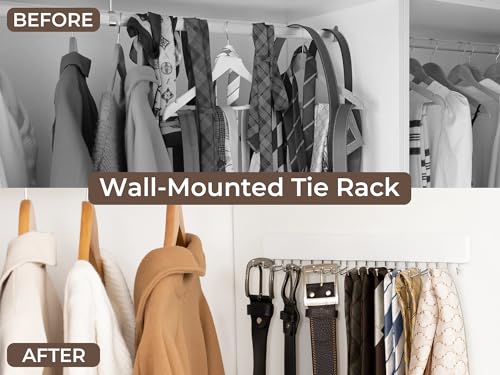 StorageWorks Tie Rack with 20 Hooks, 2 Set Wall Mounted Wood Hanger, White | Sturdy White Tie Rack Hanger with 180° Swivel Hooks, Wall-Mounted Space Saver for Ties, Belts, Scarves in Closet - color: White (With 20 Hooks)