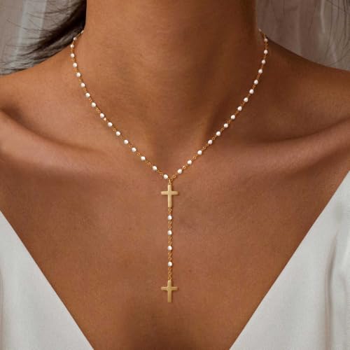 Gold Necklace for Women, Dainty Long Necklace 14k Gold Plated Lariat Long Necklaces for Women Trendy Simple Statement Drop Necklace Fashion Body Chain Prom Jewelry Gold Accessories - color: 2-Gold
