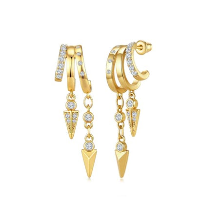 Cicy Bell Gold Earrings For Women 18k Gold Plated Triple Dangle Earrings | Hypoallergenic Drop Huggie Earrings Small Hoop Statement Chain Tassel Earrings Trendy Jewelry Gifts - color: Style D-Gold