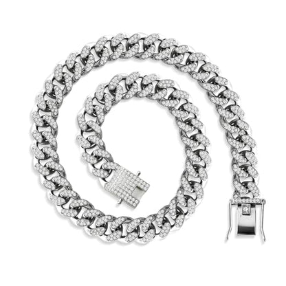 Zeffy 14K Gold/Silver Plated Chunky Thick Chain Toggle Clasp Necklace Dainty Baroque Pearl/Heart/Cross/Turquoise Pendant Necklace - color: Silver Diamond Cuban Link