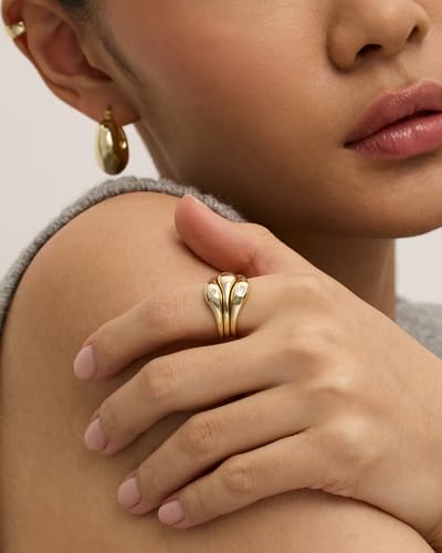 PAVOI 14K Gold Plated Chunky Stackable Rings Set for Women | Cubic Zirconia Bands Set | 3 Statement Rings Pack - color: White Gold, size: 8, style: CZ