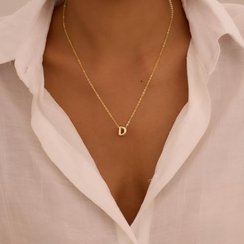 Initial Necklaces for Women Bubble Gold Silver Letter Necklace Dainty Personalized Charm Pendant Name Necklace Cute Non Tarnish Fashion Accessories Teen Gift Trendy Stuff Jewelry Gifts - color: Gold, style: D