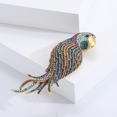 Enamel Bird Brooch for Women Rhinestones Owl/Hummingbird/Eagle/Toucan Lapel Pin Cute Bird Brooches Jewelry Gifts for Mom Wife - color: Colorful-Parrot