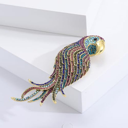 Enamel Bird Brooch for Women Rhinestones Owl/Hummingbird/Eagle/Toucan Lapel Pin Cute Bird Brooches Jewelry Gifts for Mom Wife - color: Colorful-Parrot