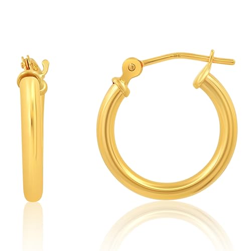 10k or 14k Gold Hoop Earrings for Women | Hypoallergenic Small to Large 12MM to 50MM Hoop Earrings with Secure Click Tops | Yellow or White Gold Classic Hoops in 2MM Thick Tube by MAX + STONE - color: 10K Yellow Gold, size: 16mm | 0.60 inch Diameter