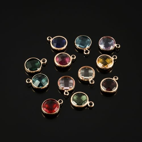 Adabele 5 sets Grade A Mixed Birthstone Charm 10mm Crystal Pendant Drop Bead 18K Yellow Gold Plated (60pcs) - color: Gold, size: 10mm (39") - 60pcs