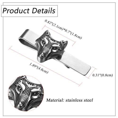 Mens Viking Cufflinks and Tie Clip: Norse Viking Tuxedo Shirt Cuff Links and Cool Tie Clip Shirt Accessories for Business Valentines Christmas Birthday - style: Wolf Head Tie Clip