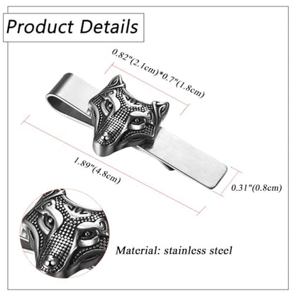 Mens Viking Cufflinks and Tie Clip: Norse Viking Tuxedo Shirt Cuff Links and Cool Tie Clip Shirt Accessories for Business Valentines Christmas Birthday - style: Wolf Head Tie Clip