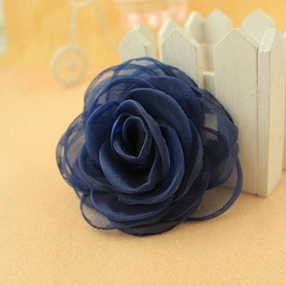 Rose Flower Hair Clips, Brooches, and Pins with Blue Accent | Versatile Floral Accessories for Women - color: Blue