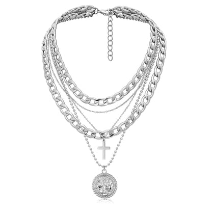 Gold Layered Necklaces for Women Dainty Chunky Chain Choker Necklaces Trendy Retro Coin Pendant Necklace Jewelry Gifts