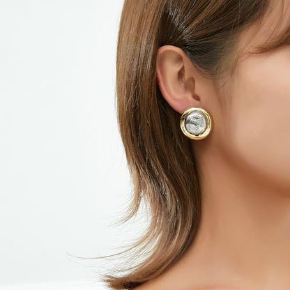 Mytys Two Tone Huggie Hoop Earrings Cross Over Design Twisted Rope Silver Gold Statement Wide Band Clip On Hoops for Women Fashion Jewelry Gift - color: Round Gold & Silver