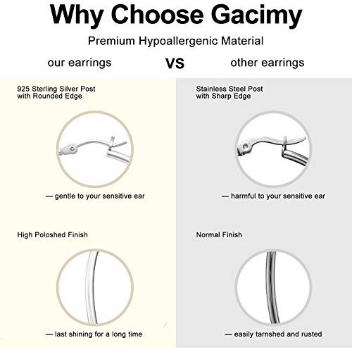 Gacimy Gold Hoop Earrings for Women 14K Real Gold Plated Hoops with 925 Sterling Silver Post - color: Silver, size: 30-40-50mm