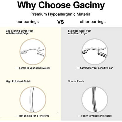 Gacimy Gold Hoop Earrings for Women 14K Real Gold Plated Hoops with 925 Sterling Silver Post - color: Silver, size: 30-40-50mm