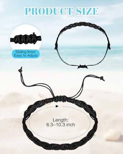 Hicarer 21 PC Surfer Wave Friendship Bracelet Set Waterproof Adjustable Boho Beach String Anklets Bulk, Summer Gift for Women - style: Black Series