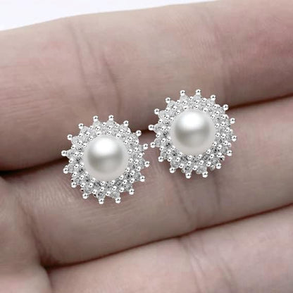 Earrings Holy Stud Earrings for Girls/Women, Sliver Gold Wedding Earrings for Bridesmaids - color: Pearl Flower|Silver