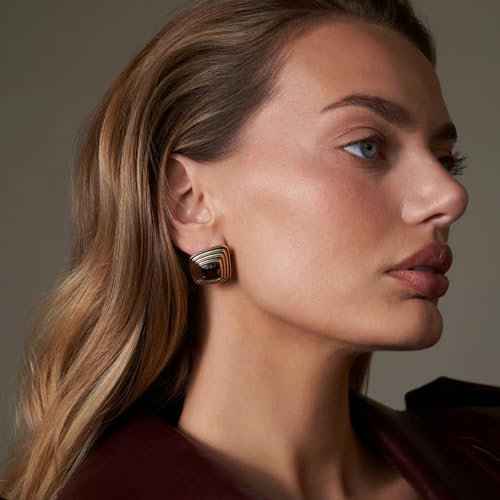 RAUCHBE Big Chunky Gold Earrings for Women Vintage Black Oval Earring Onyx Statement Earrings Trendy Jewelry - style: E