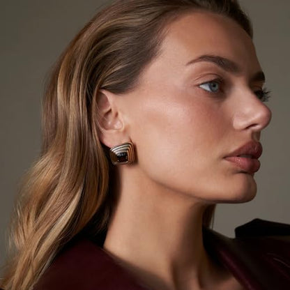 RAUCHBE Big Chunky Gold Earrings for Women Vintage Black Oval Earring Onyx Statement Earrings Trendy Jewelry - style: E
