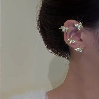 Shining Butterfly Ear Cuffs Zircon Butterfly Earrings for Women Ear Cuffs for Women Non Piercing Ear Wrap Around Earrings - color: B