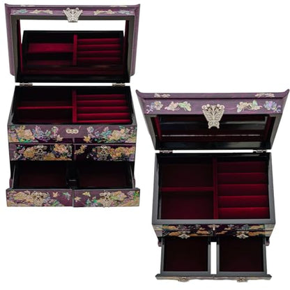 February Mountain Mother of Pearl Wooden Jewelry Organizer Box – Jewelry Storage Box for Women, Features Spacious Drawers, Ideal for Rings, Bracelets, Watches, Chains, Accessories (Peony_Purple) - style: Peony_Purple