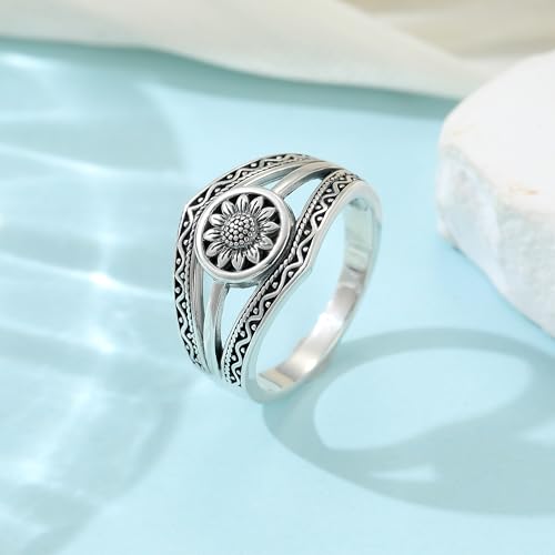 Boho Turquoise Ring for Women Sterling Silver Western Style Statement Ring Bohemian Jewelry Gifts - style: Sunflower