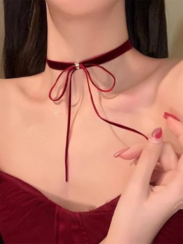 Bow Choker Necklace for Women Vintage Red Black Velvet Choker Gothic Long Ribbon Bow Collar Necklace Christmas Jewelry Gifts - style: Style 2