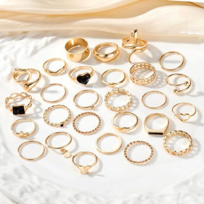 Gold Plated Knuckle Rings Set For Women,Vintage Stackable Joint Finger Midi Rings Dainty Simple Twist Hollow Rings Pack,Aesthetic Adjustable Y2K Punk Stacking Rings Jewelry Accessories - style: 27Pcs A-Gold
