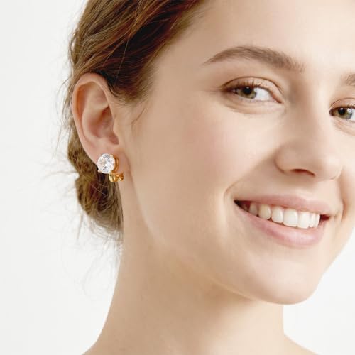 10 Pairs Gold Clip on Earrings, 14K Gold Plated Clip Earrings Earring Set | Non Pierced Ears Clips, CZ Pearl Knot Twist, Chunky Hoop, and Studs