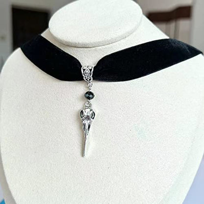 Gothic Black Velvet Goth Choker Necklace for Women,Cameo Black Choker Crow Skull Pendant Necklace Vintage Collar Skull Necklace Gothic Jewelry - style: Crow Skull