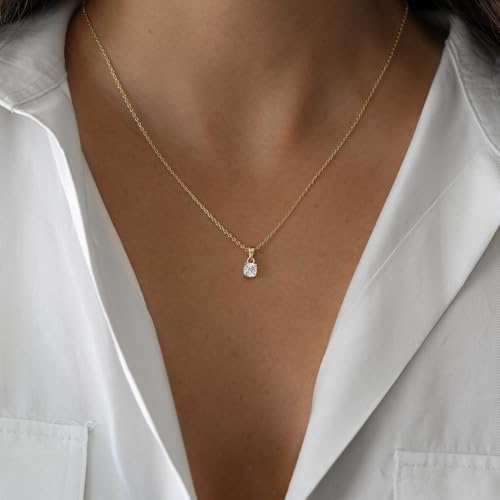 Dainty Silver Gold Necklaces for Women Cute Station Choker Simulated Diamond Necklace Simple Layering CZ Necklace Trendy Jewelry Gifts - color: Gold, style: Square
