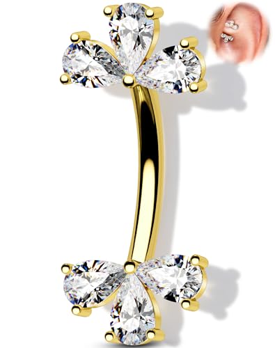Melighting 16G Eyebrow Ring Rook Piercing Jewelry Gold, 6/8 mm Eyebrow Jewelry Stainless Steel 316L with Teardrop CZ, Minimalist Silver Rook Helix Earring for Daily Wear - color: Gold, size: 16g8mm