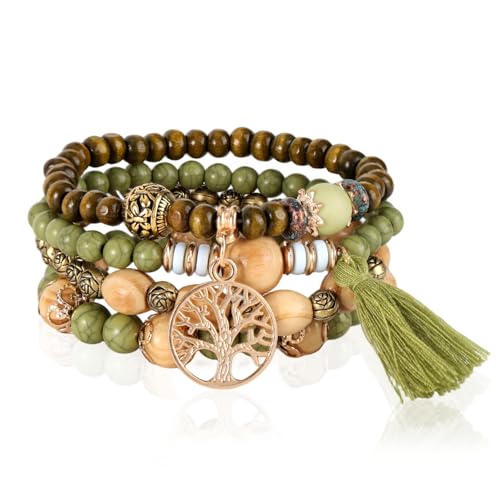 Mikovivi Beaded Bracelets for Women, Multilayer Boho Western Turquoise Bracelets Stackable Bohemian Bead Elastic Jewelry Gifts for Women Men