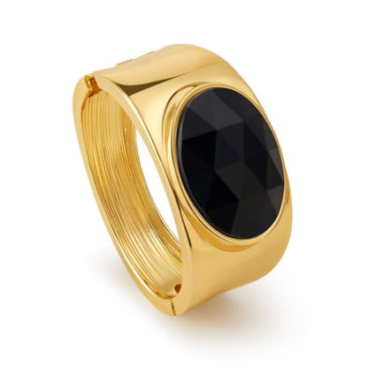 YBMYCM Gold Chunky Bangle Bracelets with Acrylic Inlay for Women Trendy Wide Chunky Cuff Bracelets Hammered Irregular Wrist Cuff Wrap Bracelet - style: Gold black