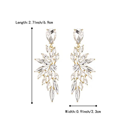 Women's Wedding Bridal Earrings Prom Dangle Earring | Shiny Crystal Teardrop Multi Marquise Cluster for Bride Bridesmaid Bling Jewelry Costume Party Accessories - color: 13-Clear