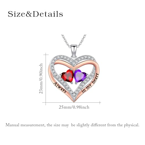 Heart Birthstone Necklace for Women 14K Rose Gold/White Gold Filled Overlapping Double Hearts Pendant Anniversary Valentine's Day Birthday Mother's Day Christmas Gifts for Wife Mom Daughter Her - color: 01-02-Jan-Feb Birthstone-A, style: Double-Layered Lo