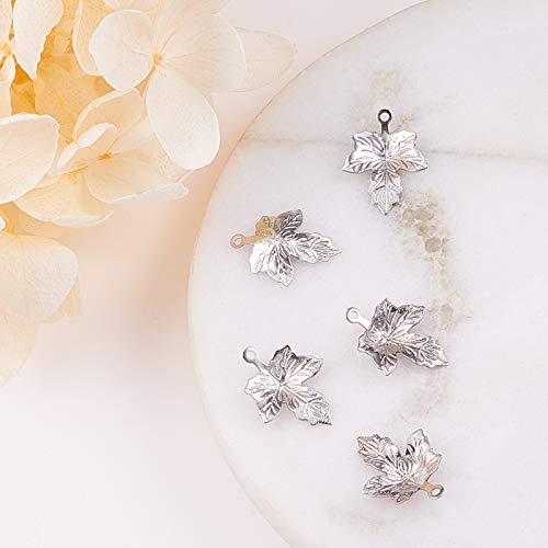 LiQunSweet 100 Pcs 316 Stainless Steel Maple Leaf Charms Small Metal Pendants with Loop for Jewellery Necklace Bracelet Earrings Making DIY Craftings - 15.5x11mm - color: Maple Charms_15.5mm