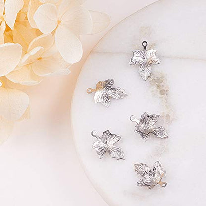 LiQunSweet 100 Pcs 316 Stainless Steel Maple Leaf Charms Small Metal Pendants with Loop for Jewellery Necklace Bracelet Earrings Making DIY Craftings - 15.5x11mm - color: Maple Charms_15.5mm