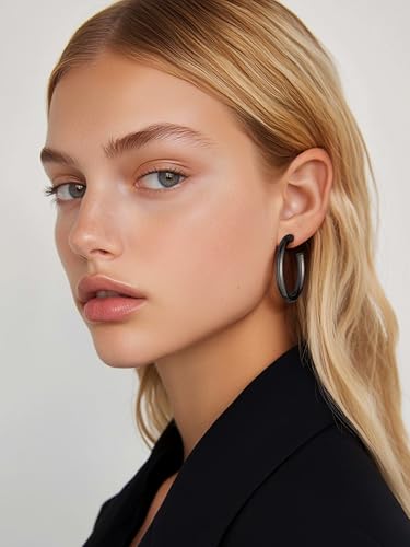 PROSTEEL Chunky Hoop Earrings for Women 14K Gold Plated/Black/Silver | 20/30/40/50/60/70/80mm Stainless Steel Thick Big Round Hoop with Waterproof and Non Tarnish Trendy Jewelry with Gift Box - color: 2. Black, size: 40MM