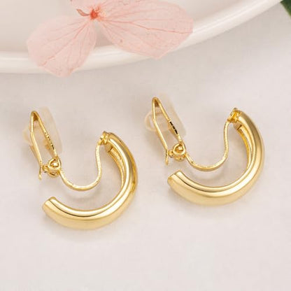 Women Trendy Minimalist Clip On Earrings Non-piercing Huggie Hoop Earrings