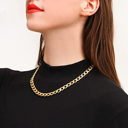 Gold Chain Necklace, 20 Inch 14K Gold Plated Chunky Curb Chain | Bold Wide Chain Necklace with Eye-Catching Golden Finish, Ideal for Parties, Events, and Trendy Outfits - style: 20inch-0.6cm
