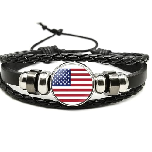World Cup National Team Soccer Fan Bracelet – Faux Leather – Sports Fashion Jewelry - color: USA Black