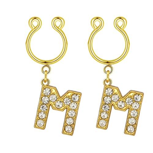 2Pcs Fake Nipple Rings Name Initial Letter Nipple Clamps for Women Non Piercing Beginner Cubic Zirconia Non Piercing Nipple Jewelry - color: M