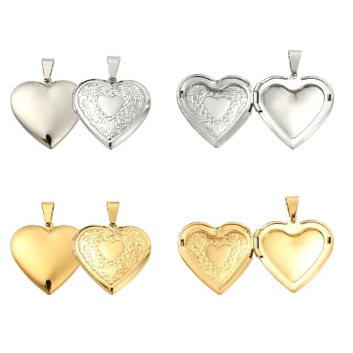 5-6Pcs Heart Locket Charms for Jewelry Making Stainless Steel Photo Charms for Necklaces Bracelets Earring Keychains DIY Supplies - color: multicolored