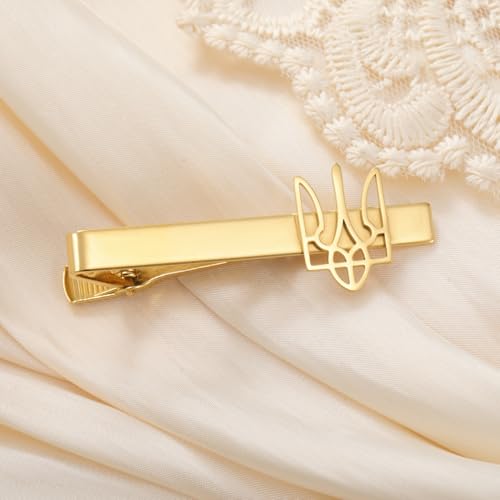 Dreamtimes Ukrainian Symbol Tie Clip Ukrainian Tie Clasp for Men Ukraine Trident Inspired Jewelry Ukraine Remembrance Tie Clip Patriotic Gift - color: Gold