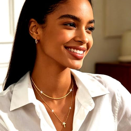 Layered Plated Silver Cross Necklace Sparkle Chain Dainty Jewelry for Women - color: C-Style