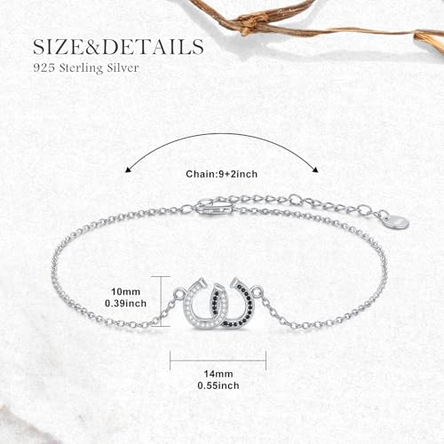 925 Sterling Silver Anklet Foot Bracelet with Crystal from Austria, Anklet Jewelry Gifts for Women 11 Inch Adjustable - style: Horseshoe