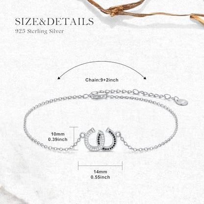 925 Sterling Silver Anklet Foot Bracelet with Crystal from Austria, Anklet Jewelry Gifts for Women 11 Inch Adjustable - style: Horseshoe