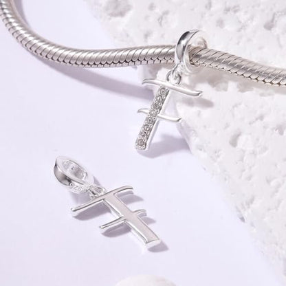 925 Sterling Silver Initial Charm fits Pandora, Gift for Mom Wife | Christmas,Birthday,Mother's Day, Anniversary, Valentine's Day - color: Letter F